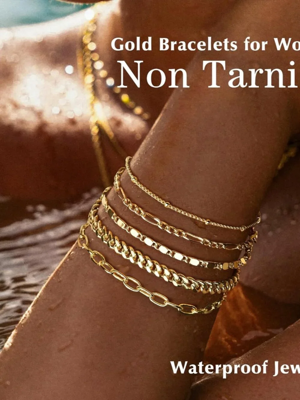Gold Bracelets Set for Women Non Tarnish Trendy,14K Gold Plated Dainty Stackable - Picture 4 of 10